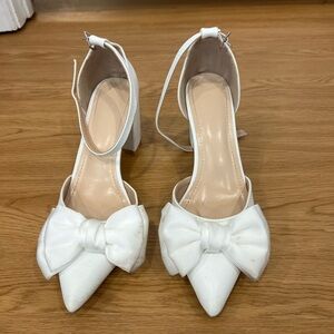 White Bow Pointed-Toe Ankle-Strap Heels - Women